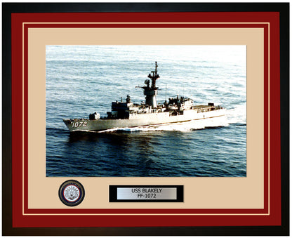 USS BLAKELY FF-1072 Framed Navy Ship Photo Burgundy