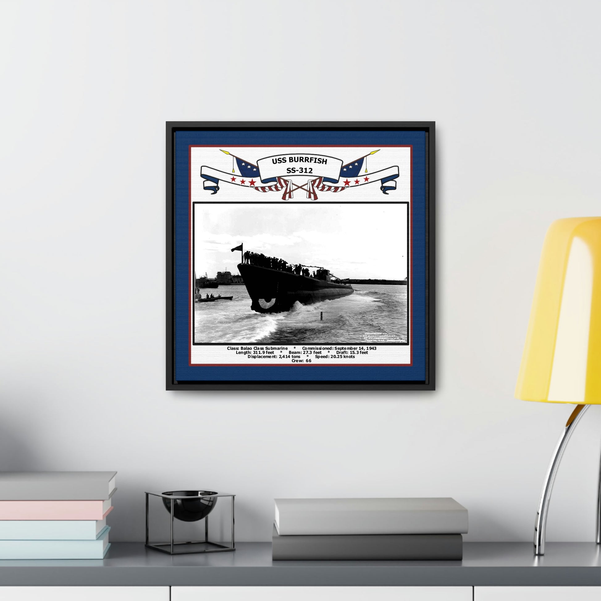 USS Burrfish SS-312 Navy Floating Frame Photo Desk View
