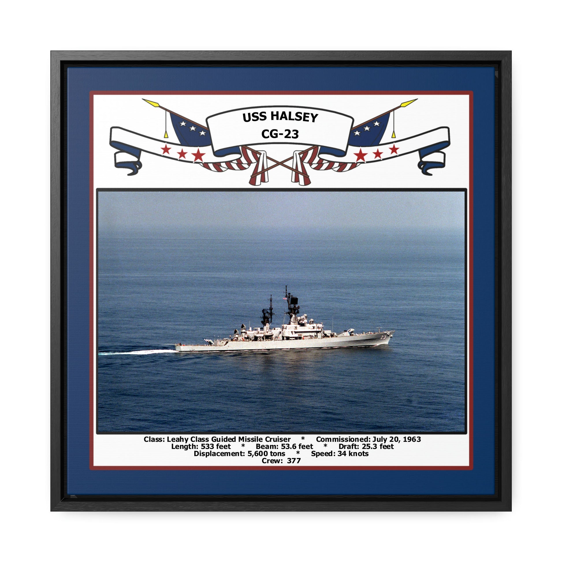 USS Halsey CG-23 Navy Floating Frame Photo Front View