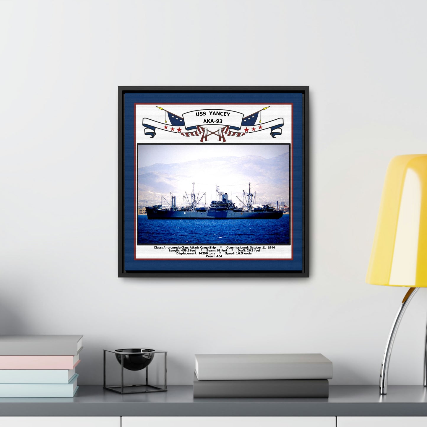 USS Yancey AKA-93 Navy Floating Frame Photo Desk View