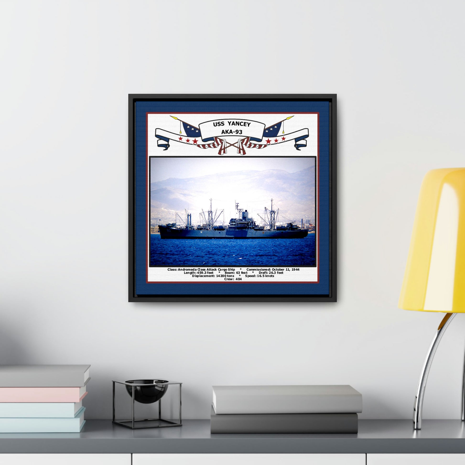 USS Yancey AKA-93 Navy Floating Frame Photo Desk View