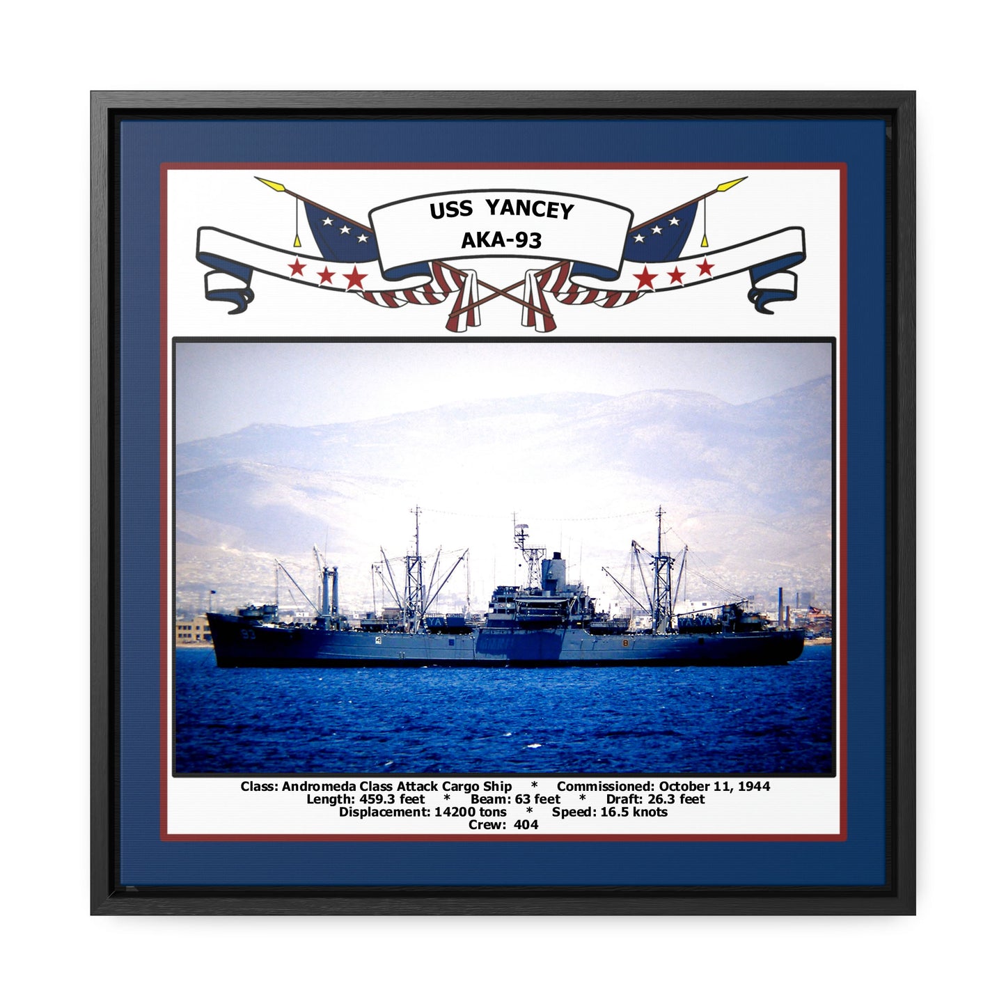 USS Yancey AKA-93 Navy Floating Frame Photo Front View