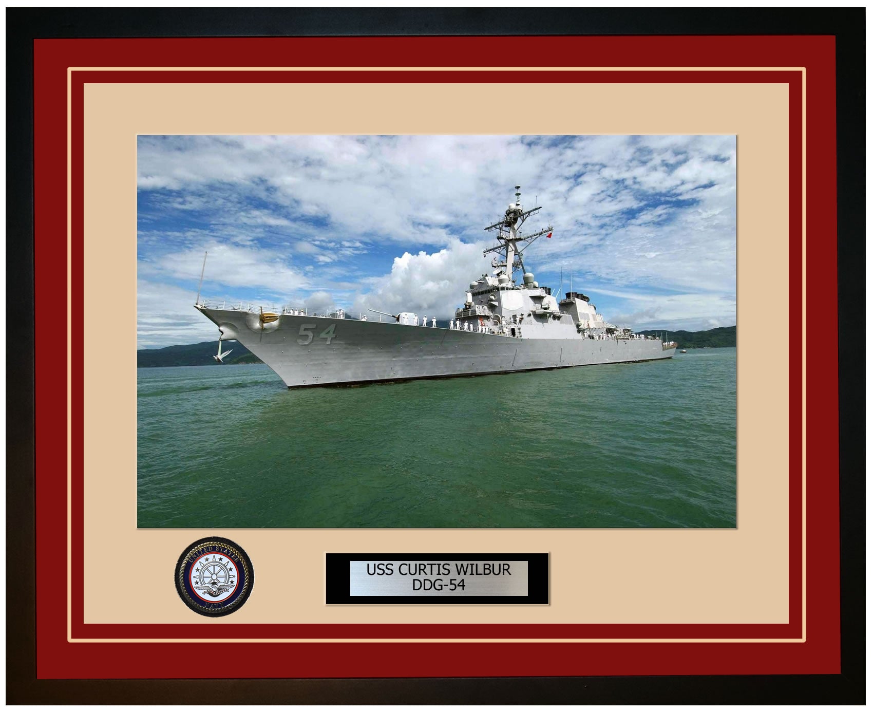 USS CURTIS WILBUR DDG-54 Framed Navy Ship Photo Burgundy