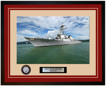 USS CURTIS WILBUR DDG-54 Framed Navy Ship Photo Burgundy