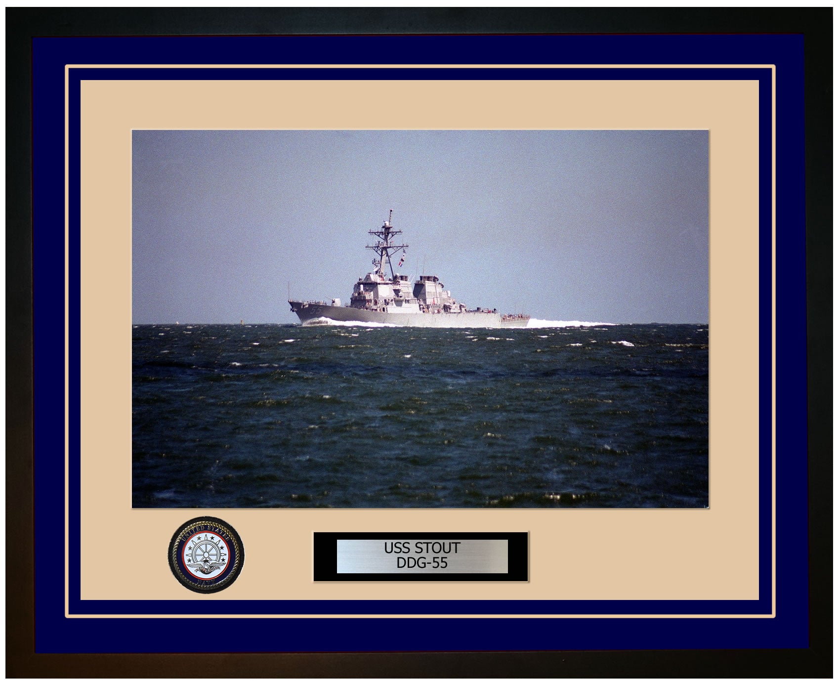 USS STOUT DDG-55 Framed Navy Ship Photo Blue