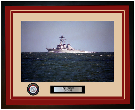 USS STOUT DDG-55 Framed Navy Ship Photo Burgundy
