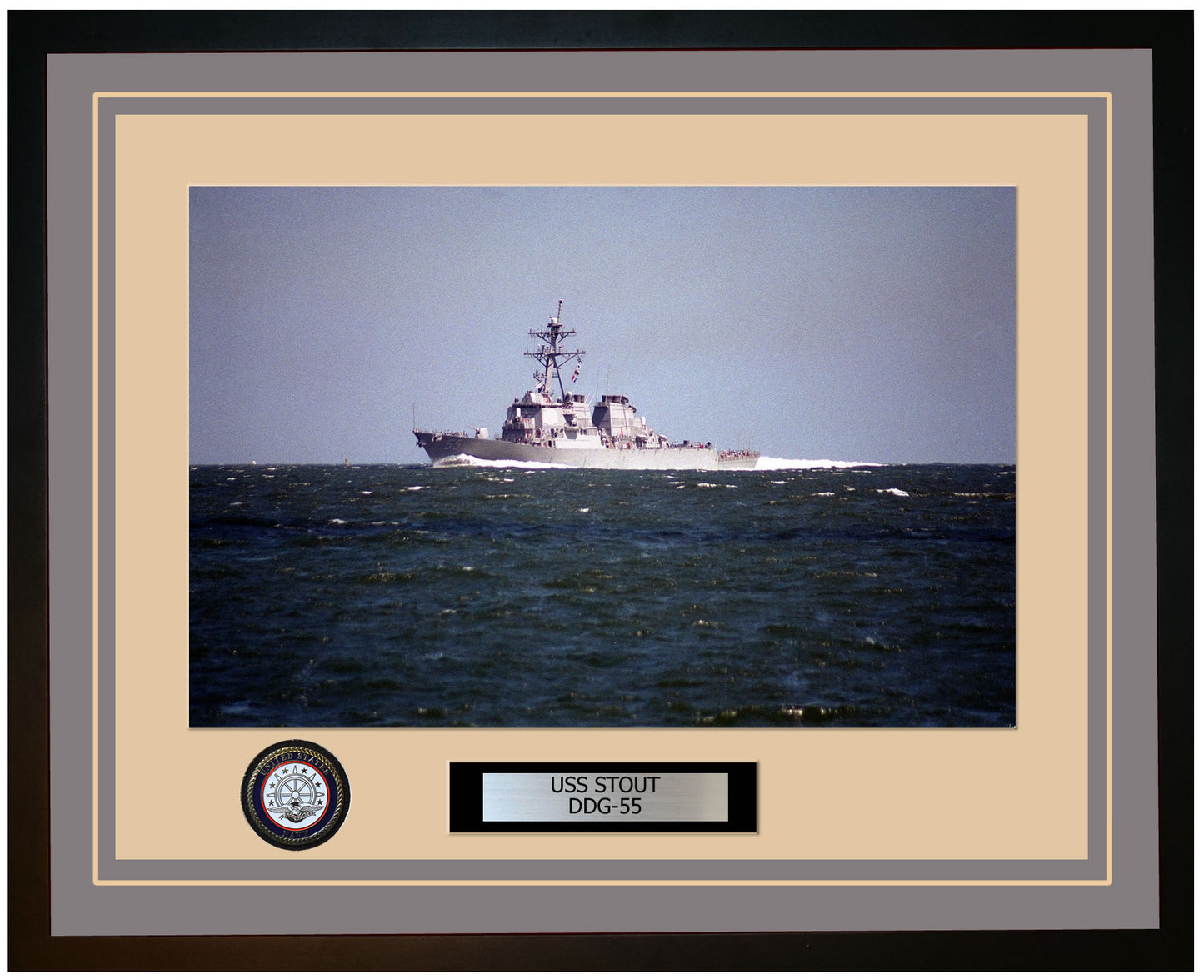 USS STOUT DDG-55 Framed Navy Ship Photo Grey