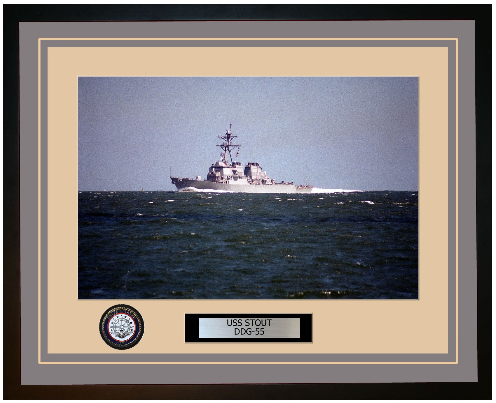 USS STOUT DDG-55 Framed Navy Ship Photo Grey