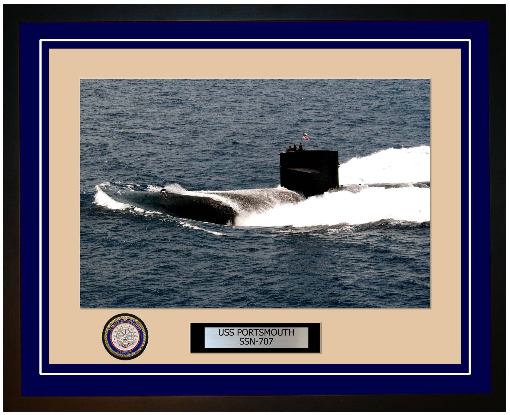 USS Portsmouth SSN-707 Framed Navy Ship Photo Blue