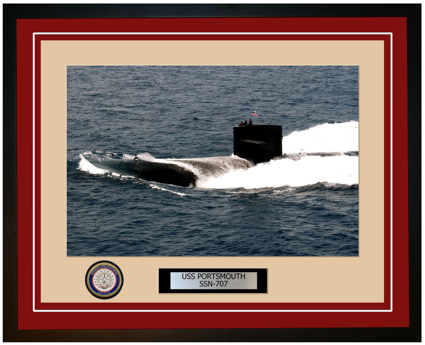 USS Portsmouth SSN-707 Framed Navy Ship Photo Burgundy
