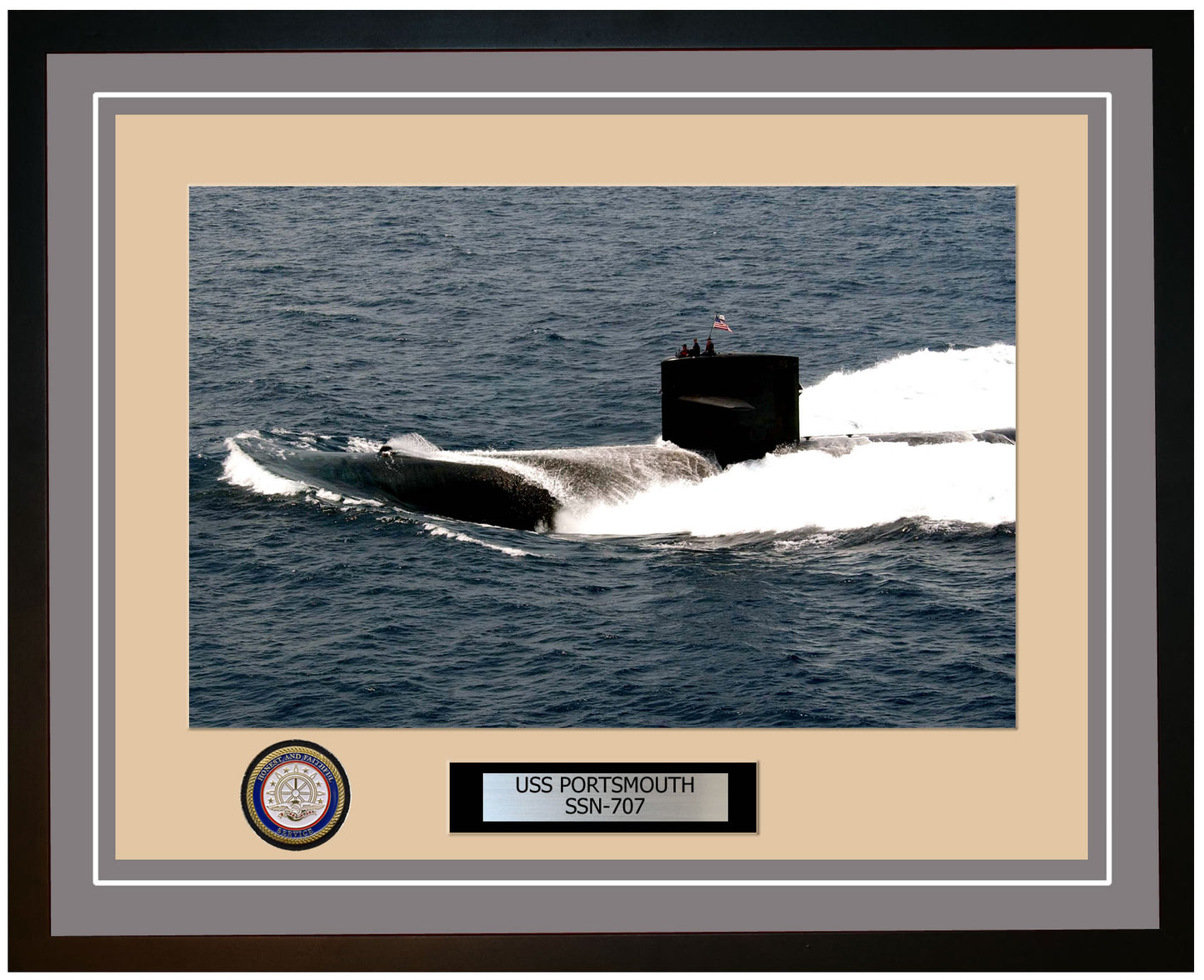 USS Portsmouth SSN-707 Framed Navy Ship Photo Grey