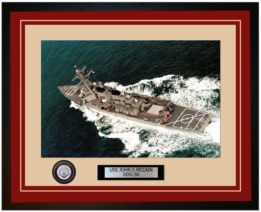 USS JOHN S MCCAIN DDG-56 Framed Navy Ship Photo Burgundy