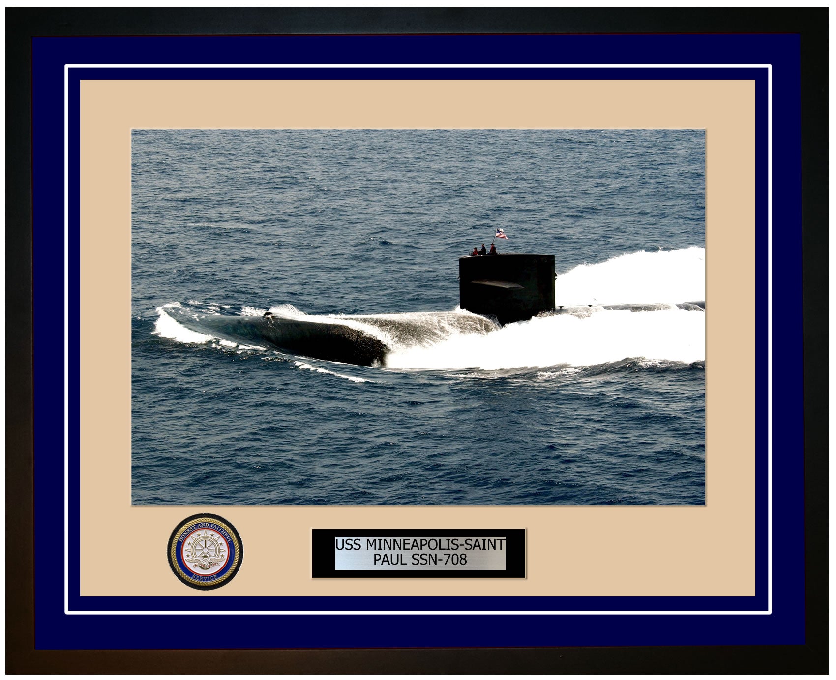 USS Minneapolis-Saint Paul SSN-708 Framed Navy Ship Photo Blue