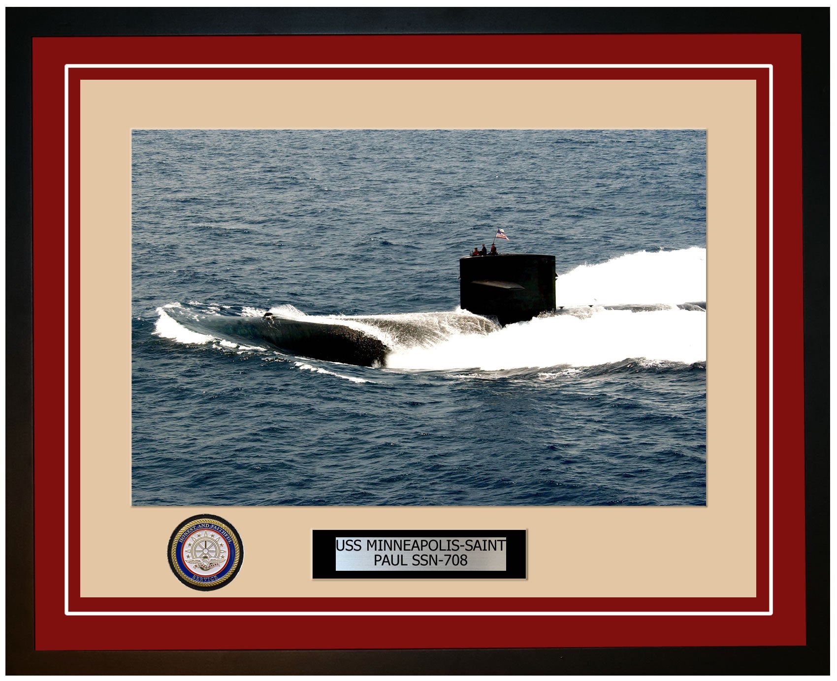 USS Minneapolis-Saint Paul SSN-708 Framed Navy Ship Photo Burgundy