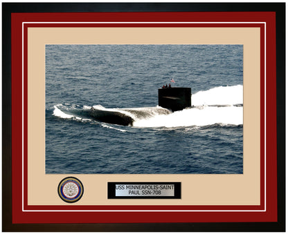 USS Minneapolis-Saint Paul SSN-708 Framed Navy Ship Photo Burgundy