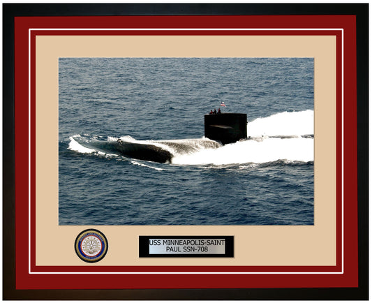 USS Minneapolis-Saint Paul SSN-708 Framed Navy Ship Photo Burgundy