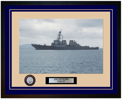 USS MITSCHER DDG-57 Framed Navy Ship Photo Blue