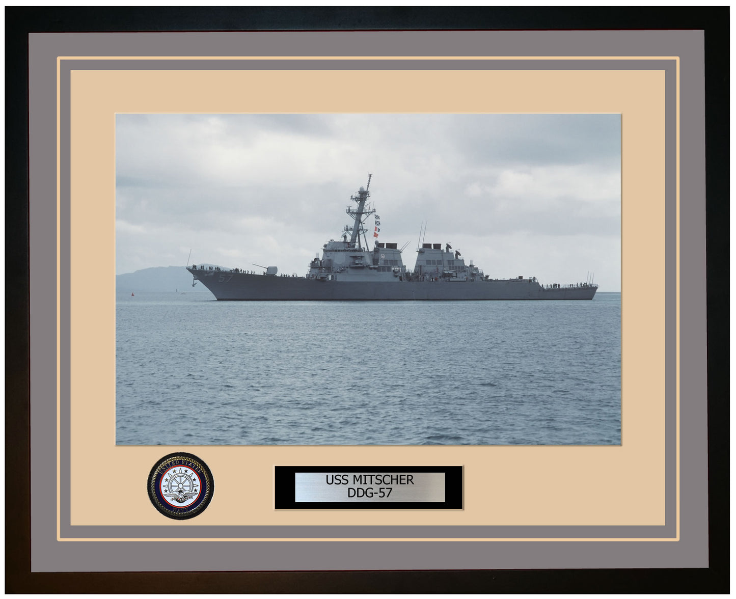 USS MITSCHER DDG-57 Framed Navy Ship Photo Grey