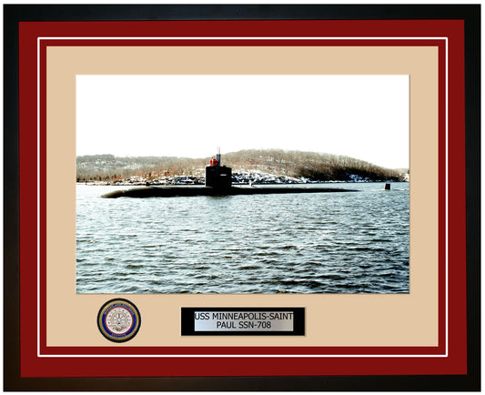 USS Minneapolis-Saint Paul SSN-708 Framed Navy Ship Photo Burgundy