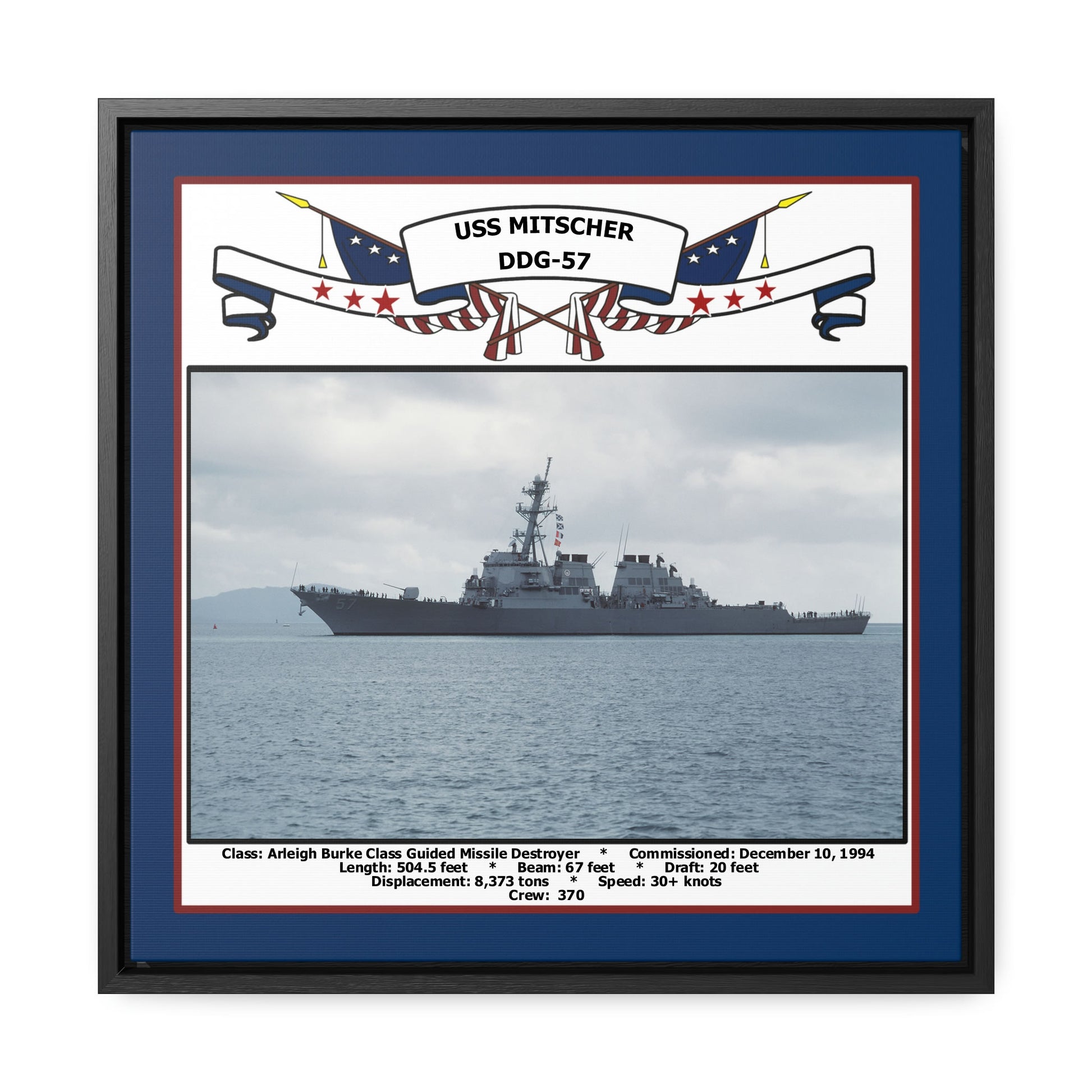USS Mitscher DDG-57 Navy Floating Frame Photo Front View