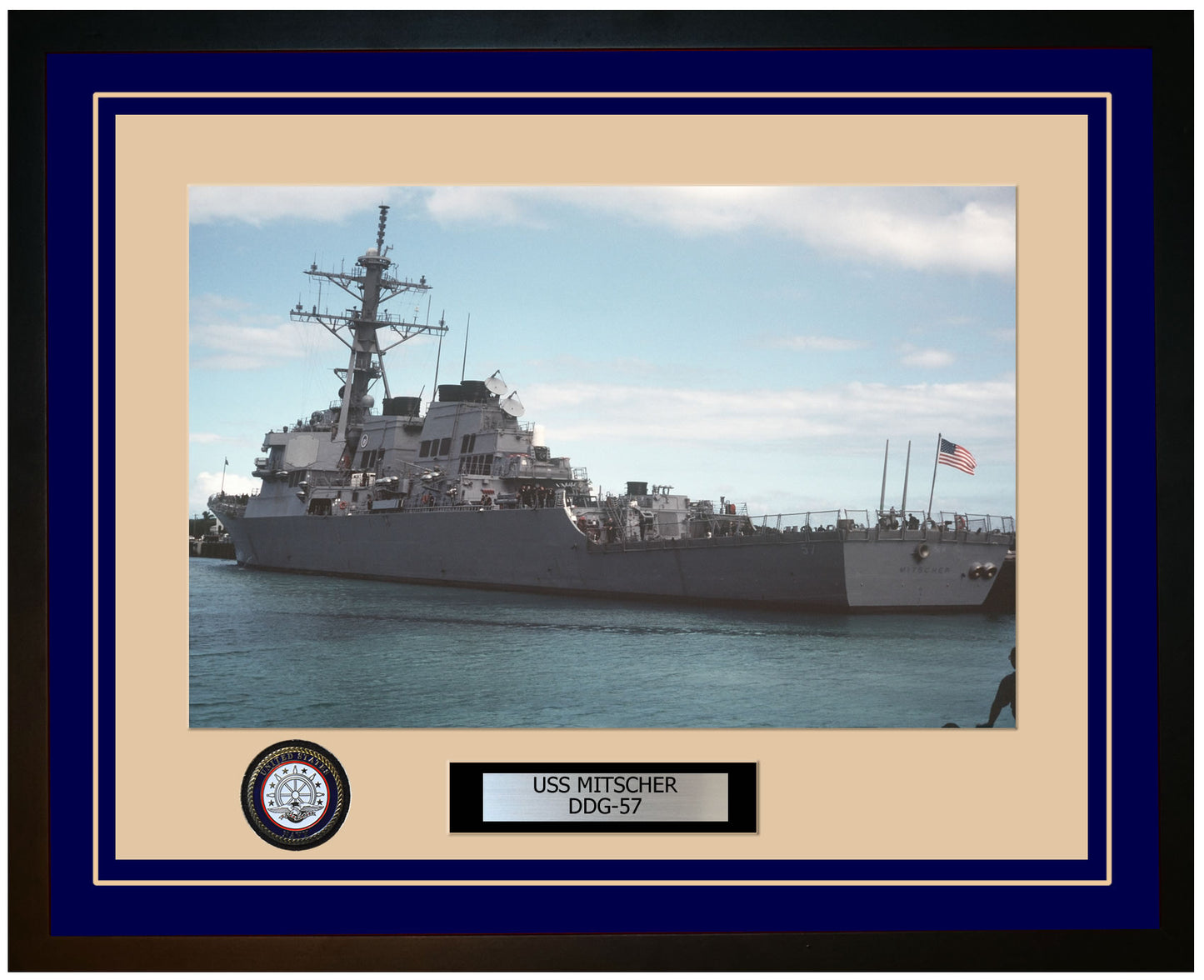 USS MITSCHER DDG-57 Framed Navy Ship Photo Blue