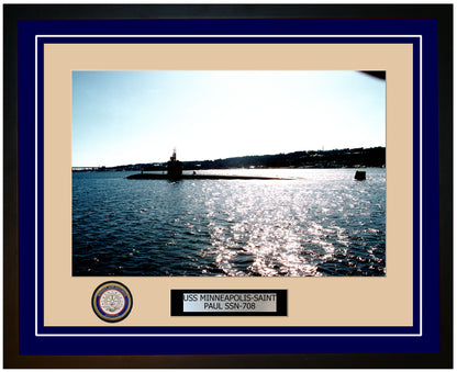 USS Minneapolis-Saint Paul SSN-708 Framed Navy Ship Photo Blue