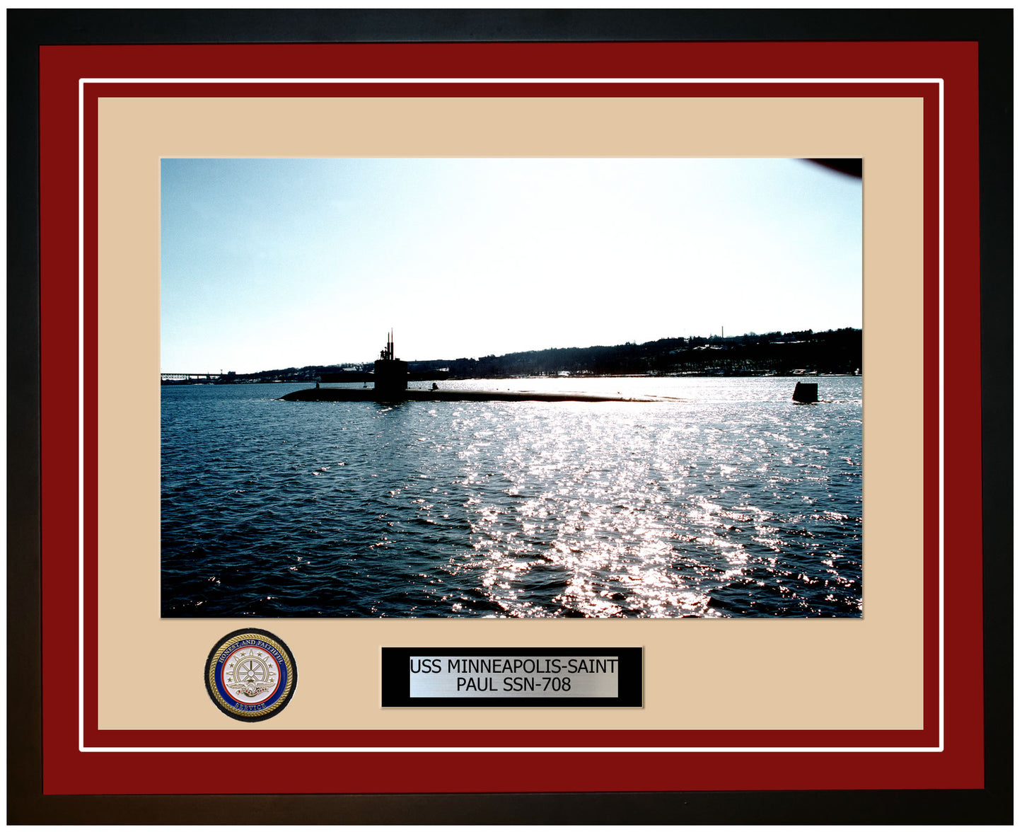 USS Minneapolis-Saint Paul SSN-708 Framed Navy Ship Photo Burgundy