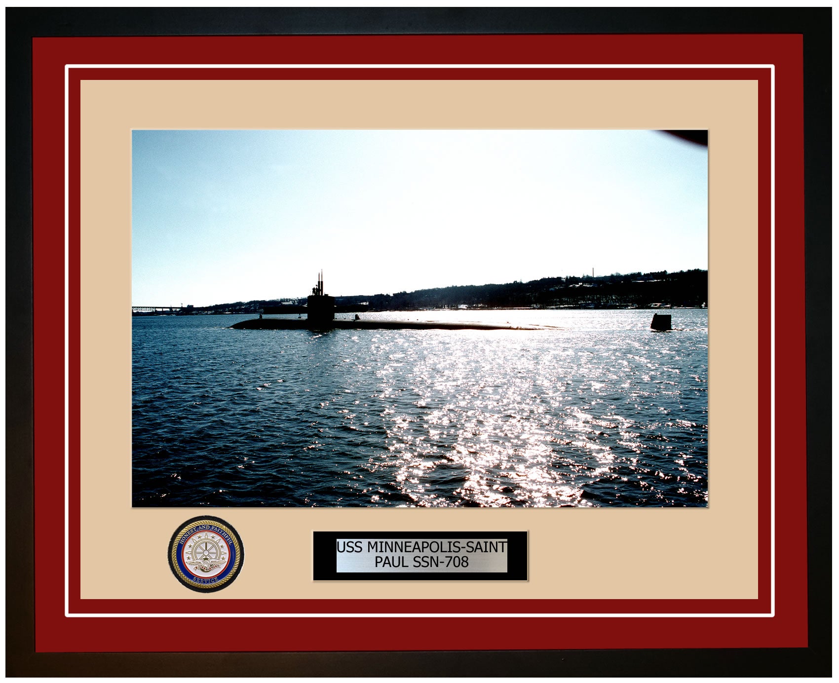 USS Minneapolis-Saint Paul SSN-708 Framed Navy Ship Photo Burgundy