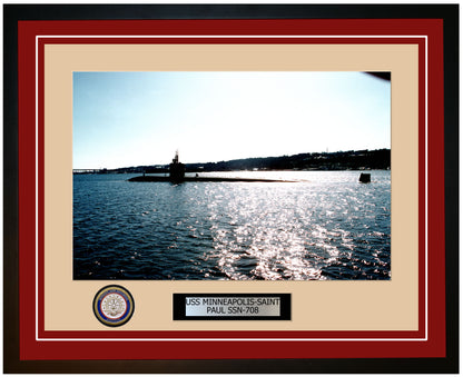 USS Minneapolis-Saint Paul SSN-708 Framed Navy Ship Photo Burgundy