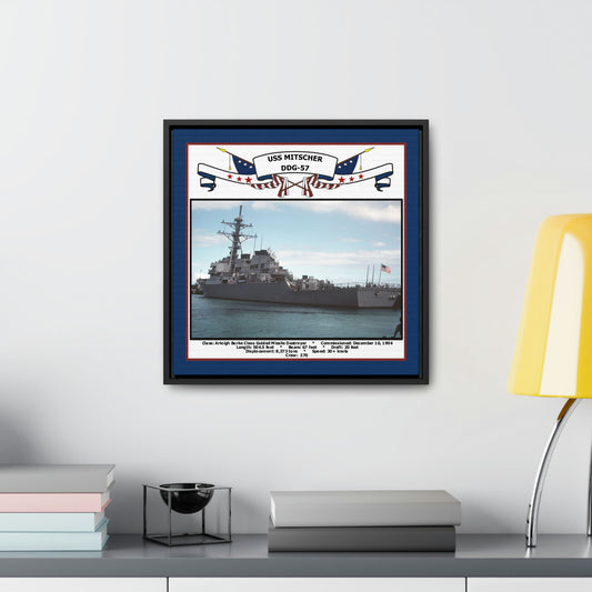 USS Mitscher DDG-57 Navy Floating Frame Photo Desk View