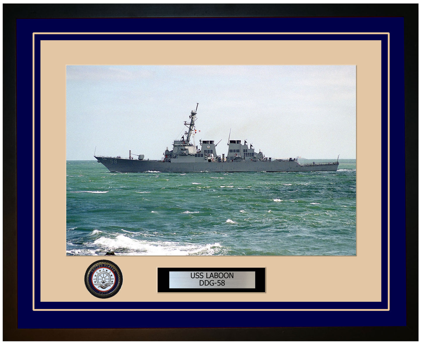 USS LABOON DDG-58 Framed Navy Ship Photo Blue