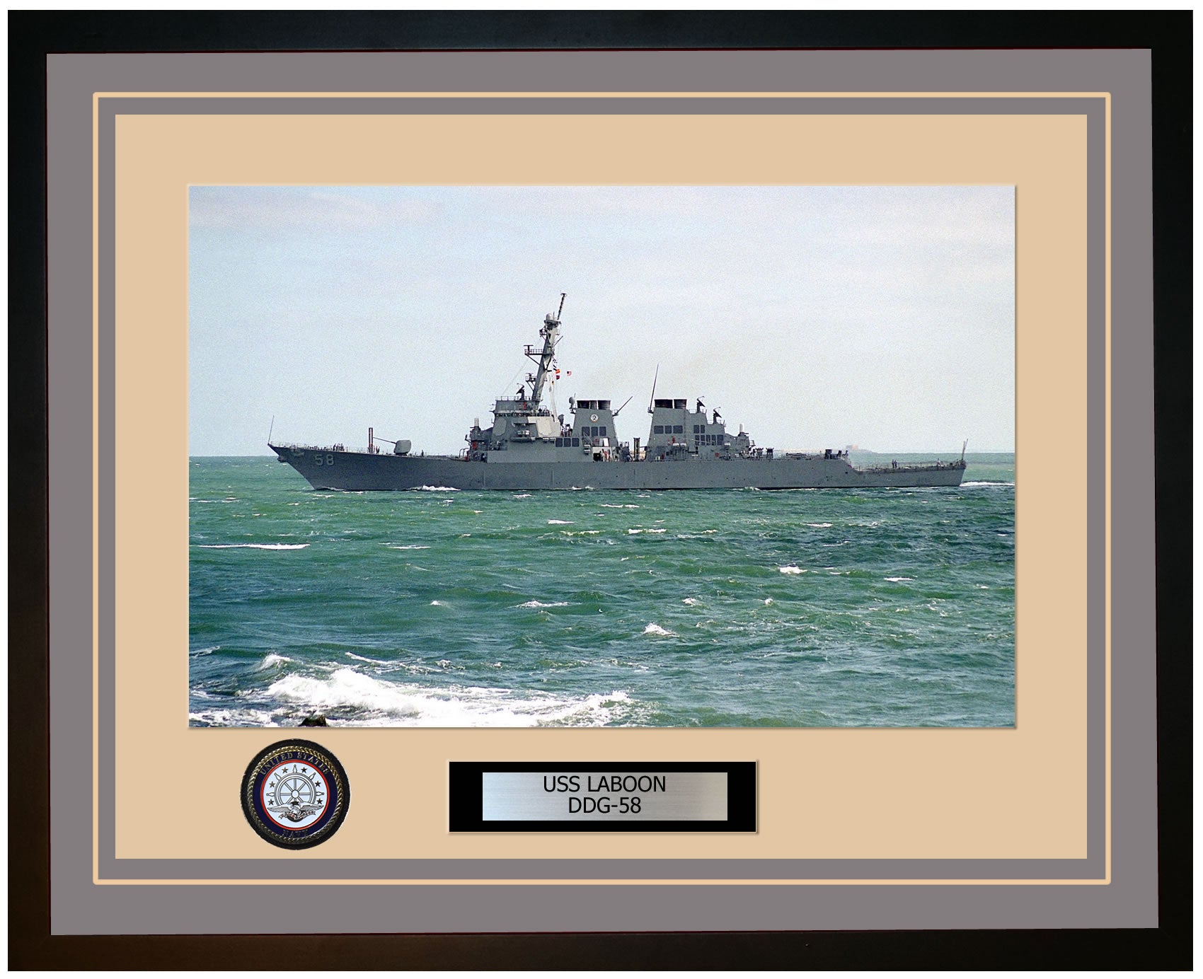 USS LABOON DDG-58 Framed Navy Ship Photo Grey