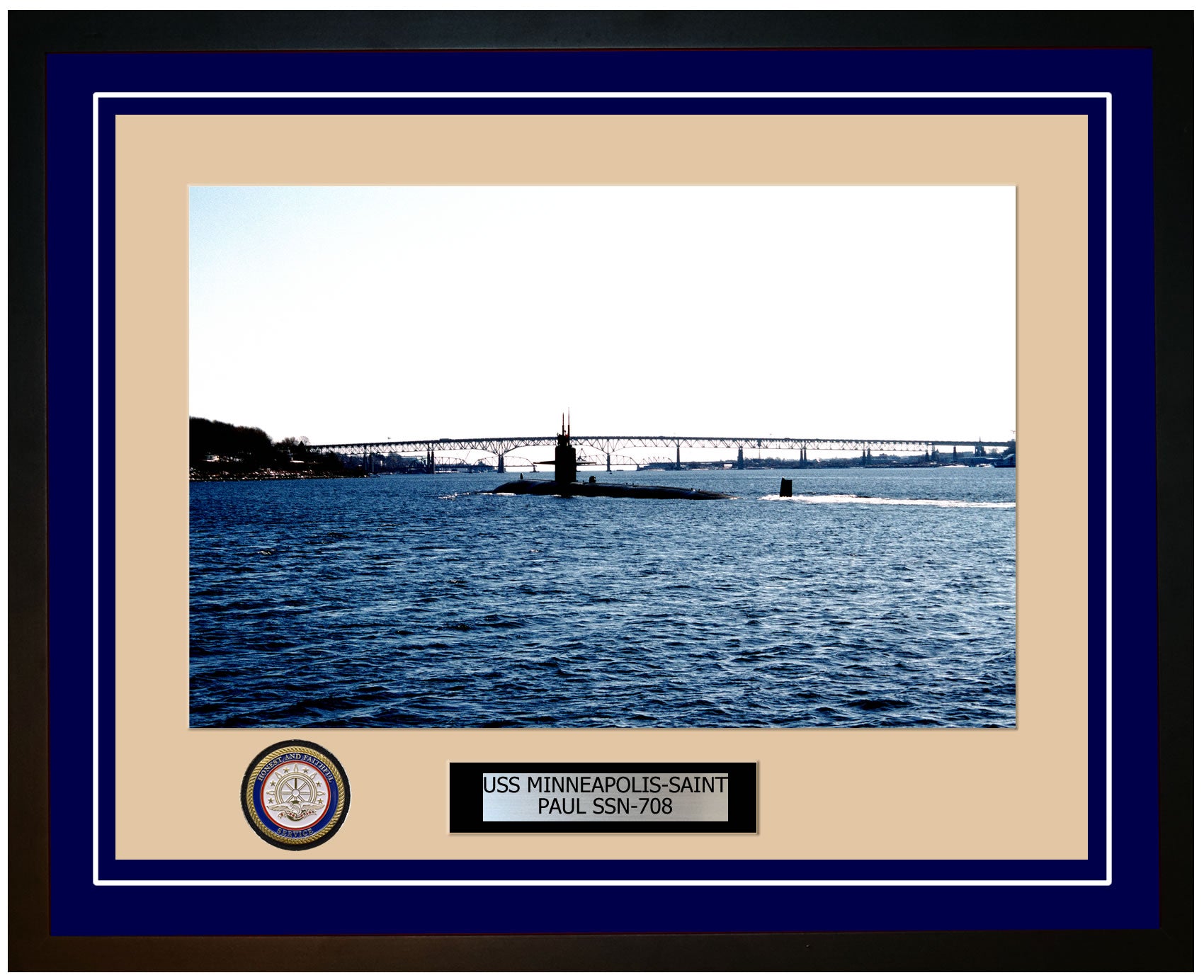 USS Minneapolis-Saint Paul SSN-708 Framed Navy Ship Photo Blue