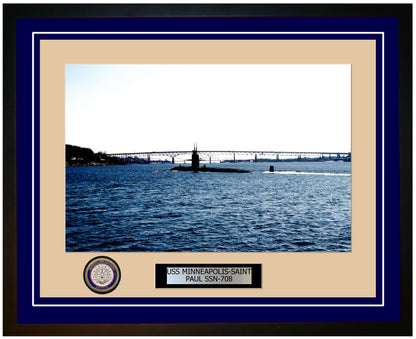 USS Minneapolis-Saint Paul SSN-708 Framed Navy Ship Photo Blue