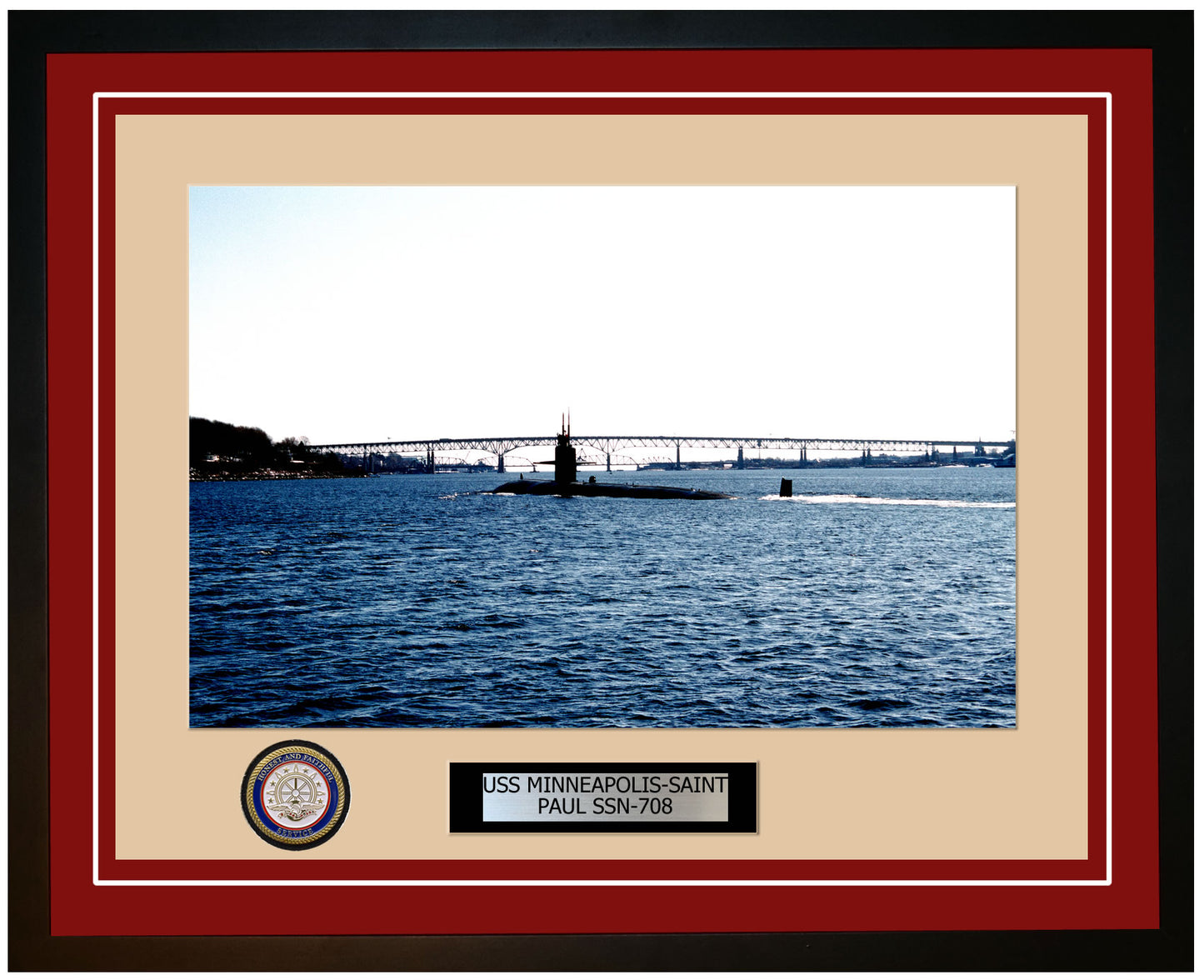 USS Minneapolis-Saint Paul SSN-708 Framed Navy Ship Photo Burgundy