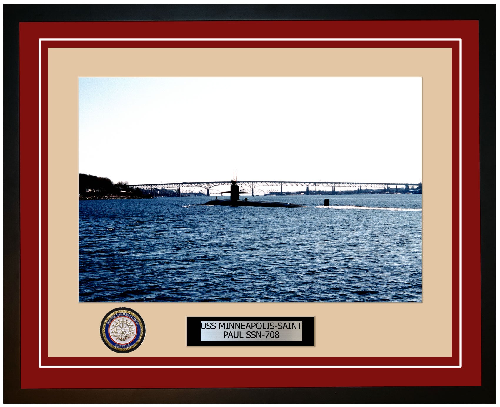 USS Minneapolis-Saint Paul SSN-708 Framed Navy Ship Photo Burgundy