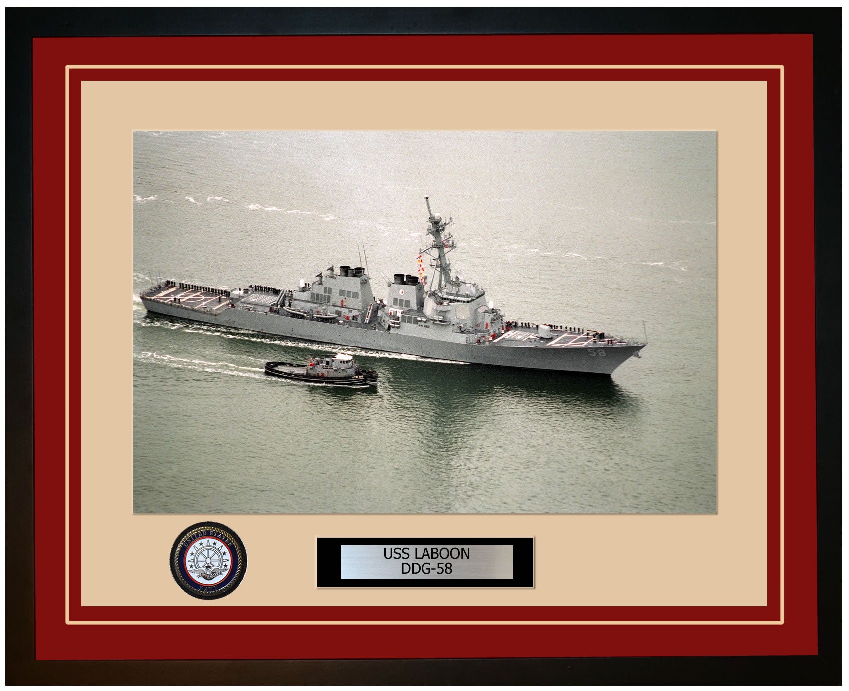 USS LABOON DDG-58 Framed Navy Ship Photo Burgundy