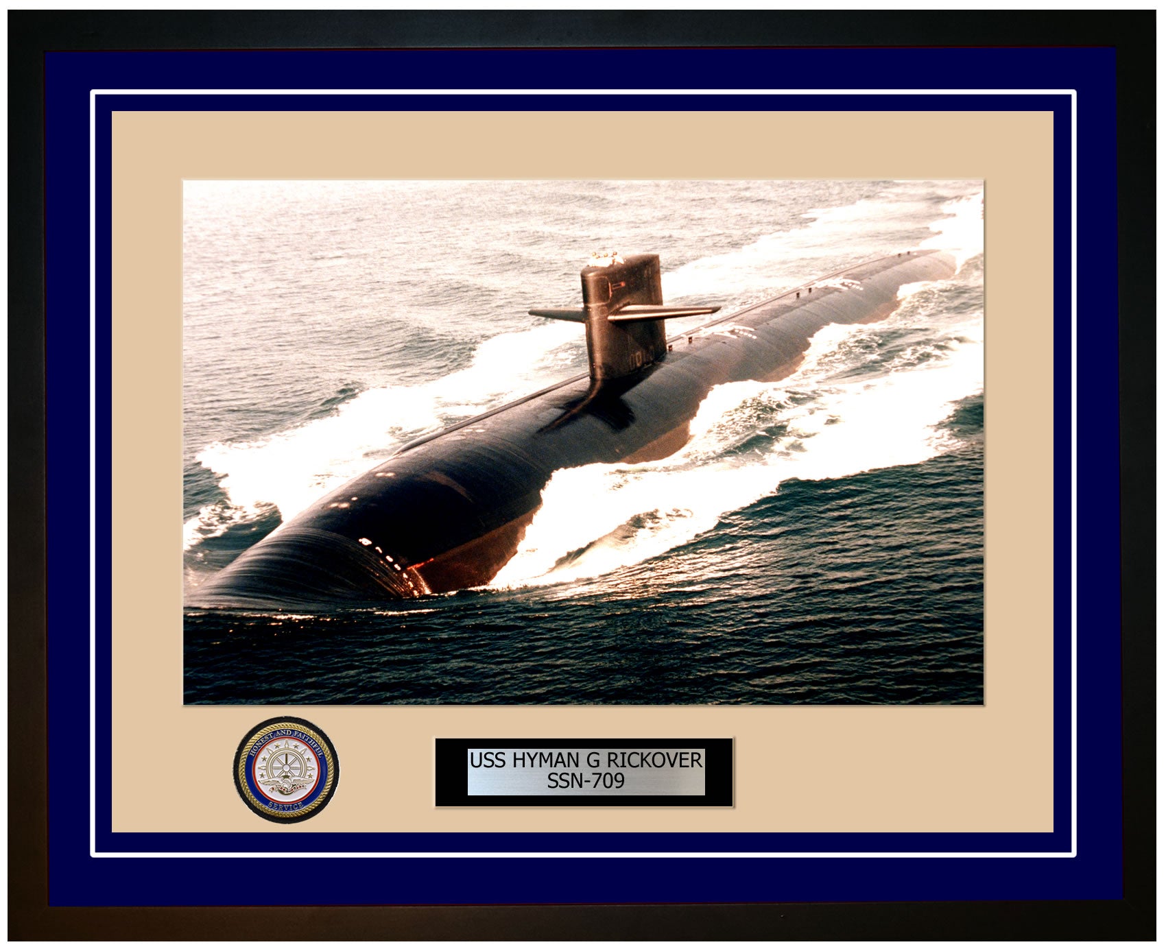 USS Hyman G Rickover SSN-709 Framed Navy Ship Photo Blue