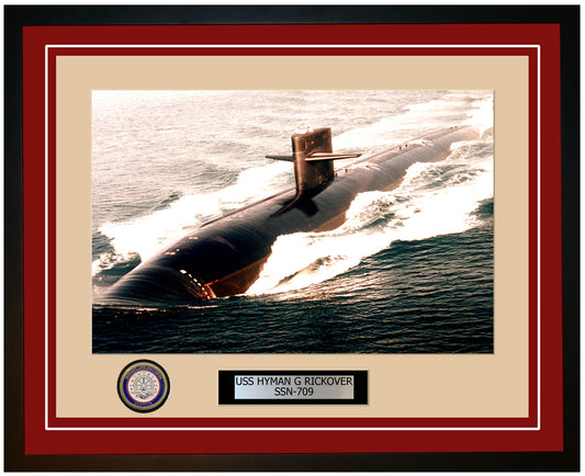 USS Hyman G Rickover SSN-709 Framed Navy Ship Photo Burgundy