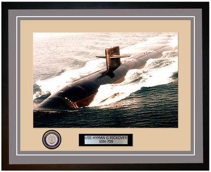 USS Hyman G Rickover SSN-709 Framed Navy Ship Photo Grey