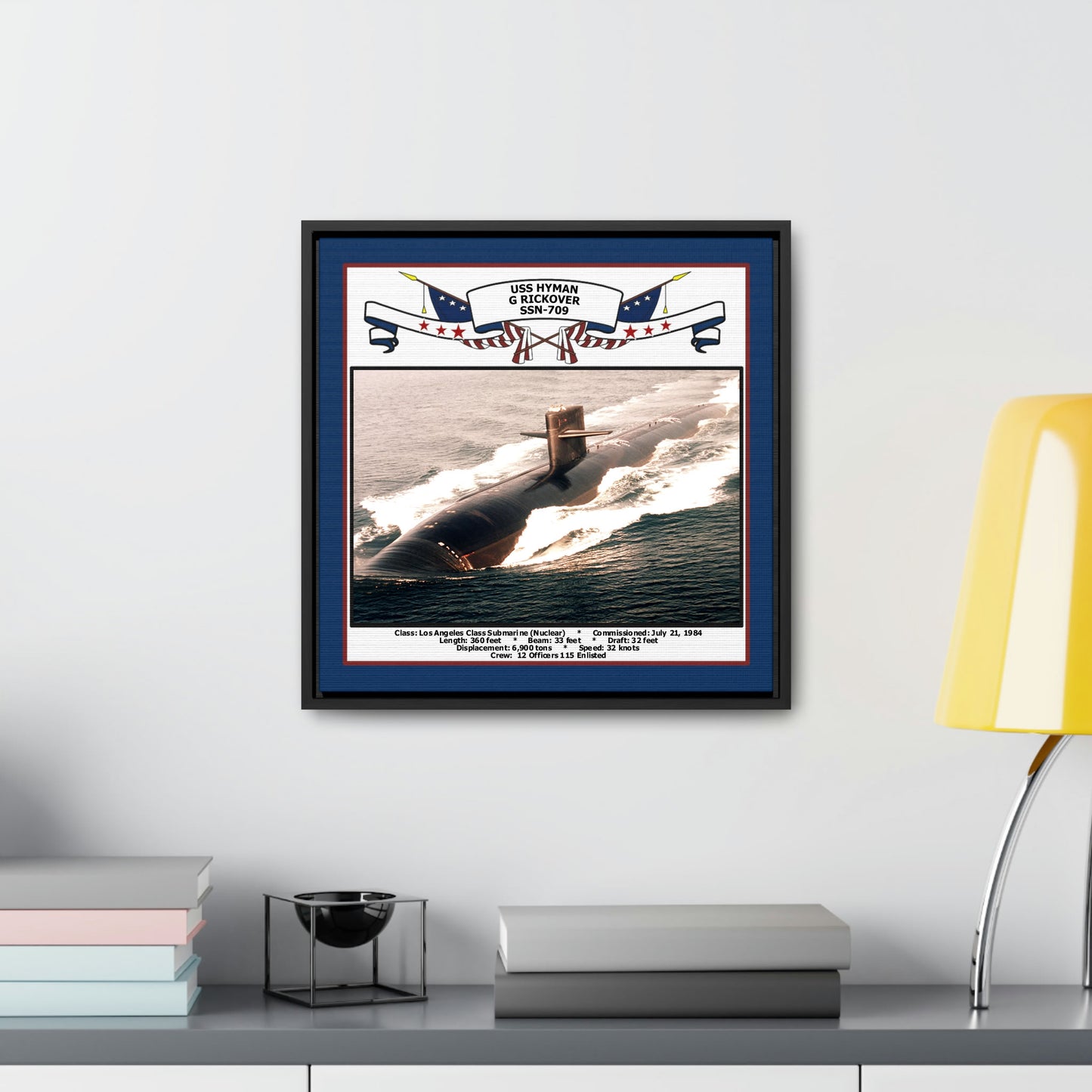 USS Hyman G Rickover SSN-709 Navy Floating Frame Photo Desk View