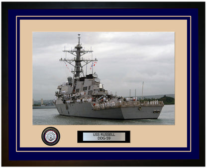 USS RUSSELL DDG-59 Framed Navy Ship Photo Blue