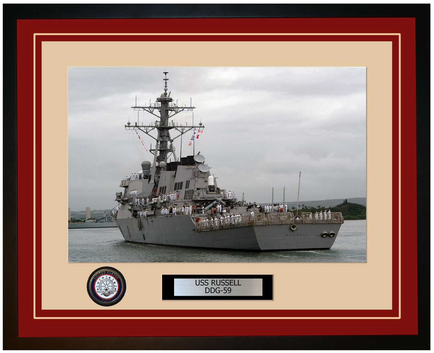USS RUSSELL DDG-59 Framed Navy Ship Photo Burgundy