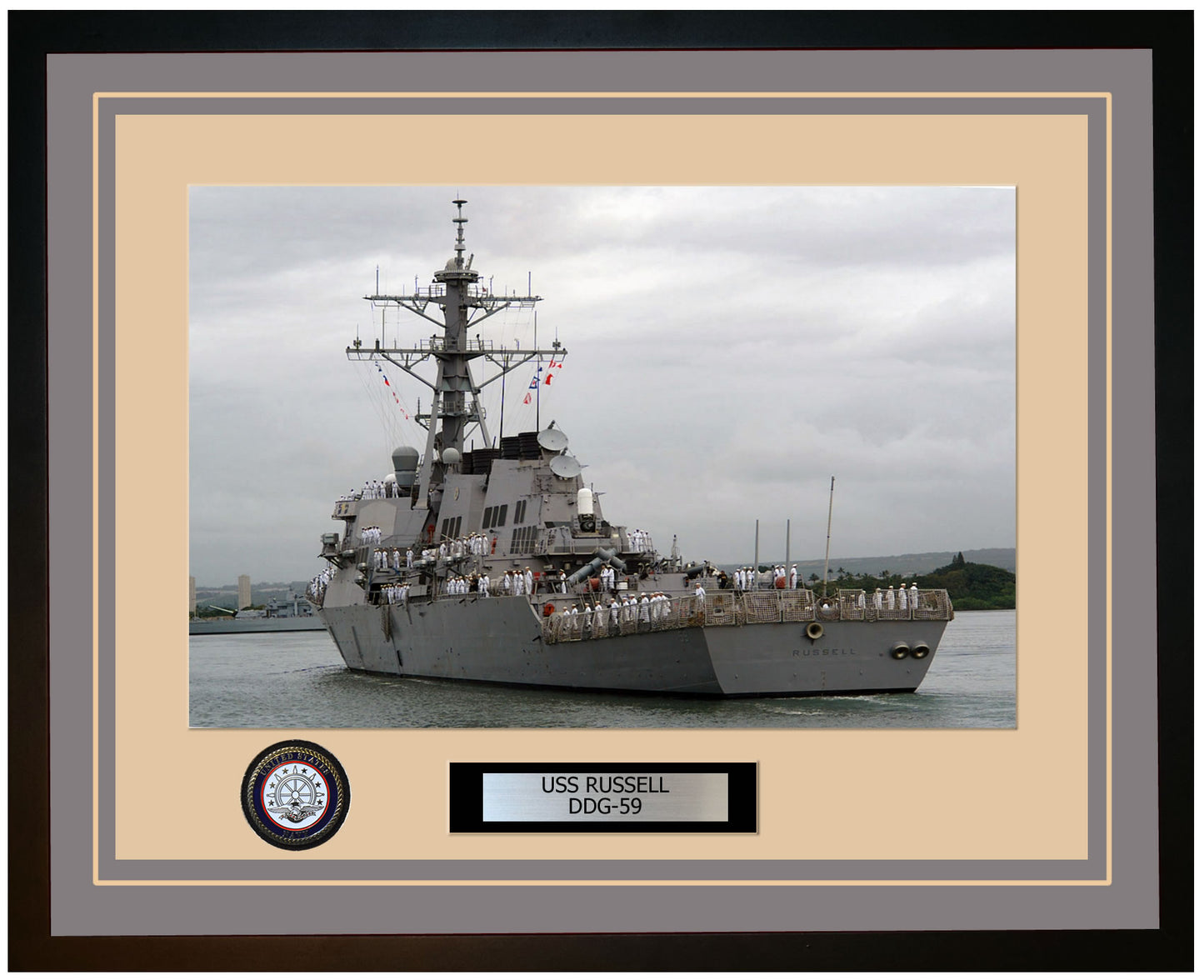 USS RUSSELL DDG-59 Framed Navy Ship Photo Grey