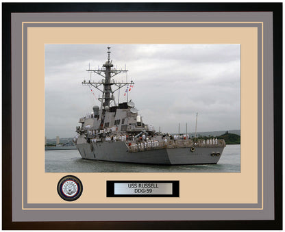 USS RUSSELL DDG-59 Framed Navy Ship Photo Grey
