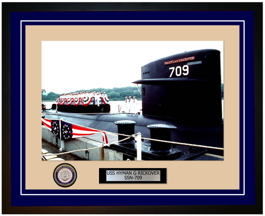 USS Hyman G Rickover SSN-709 Framed Navy Ship Photo Blue