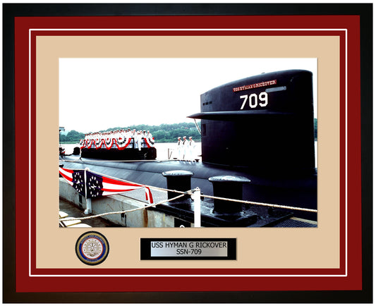 USS Hyman G Rickover SSN-709 Framed Navy Ship Photo Burgundy