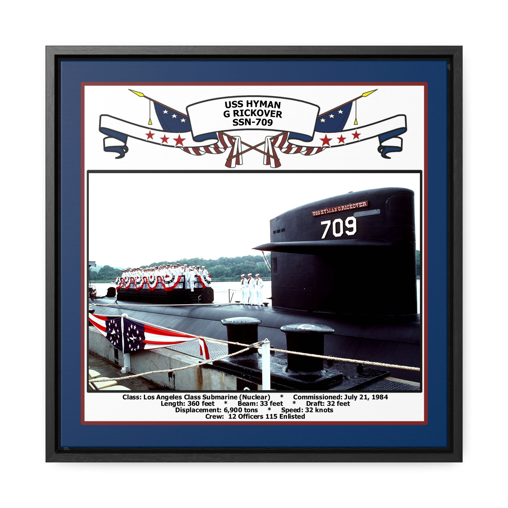USS Hyman G Rickover SSN-709 Navy Floating Frame Photo Front View