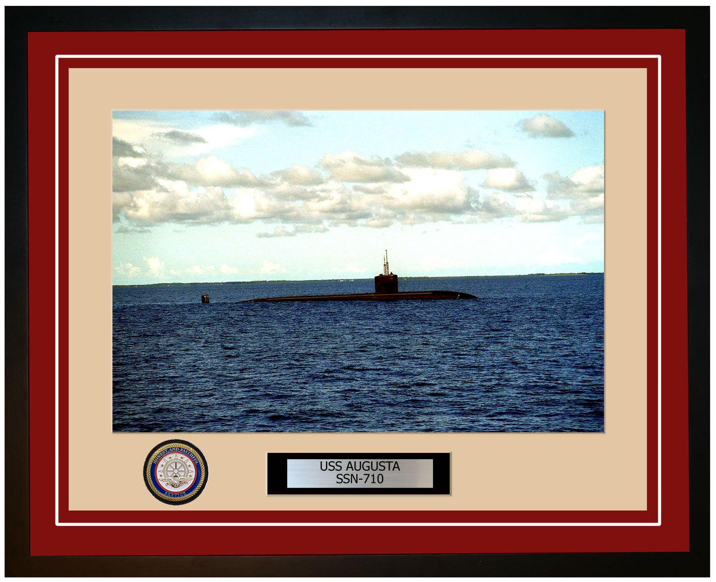 USS Augusta SSN-710 Framed Navy Ship Photo Burgundy