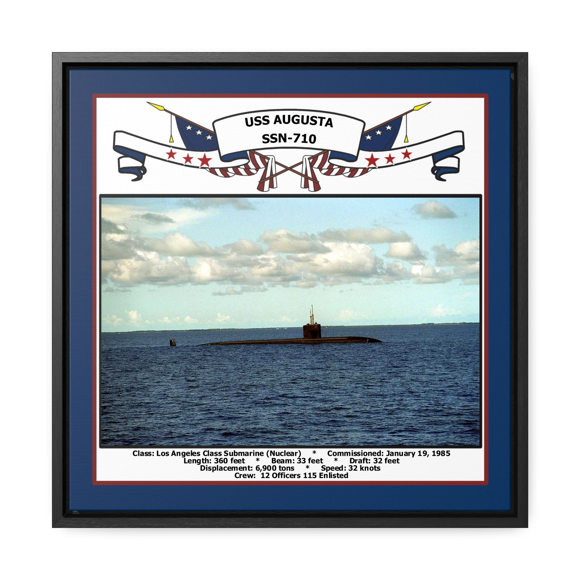 USS Augusta SSN-710 Navy Floating Frame Photo Front View